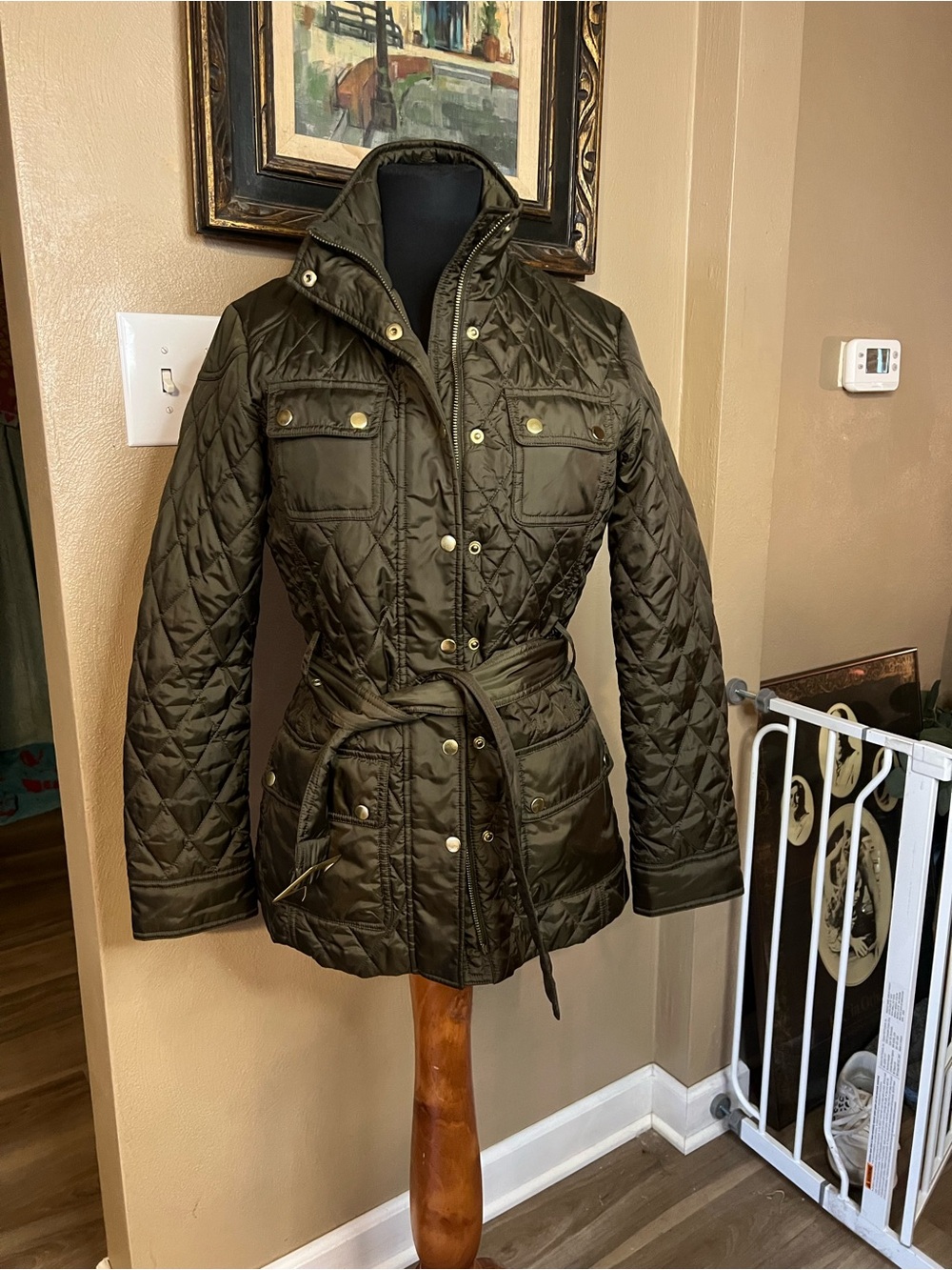 Banana Republic Olive Quilted Belted Women's Puffer Jacket Sz small
